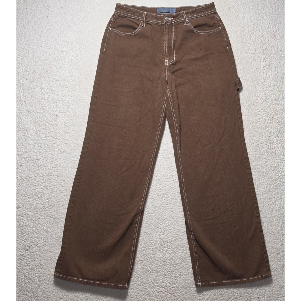 Indigo Rising Brown Wide Leg Carpenter Pants White Contrast Stitch Size 13/31